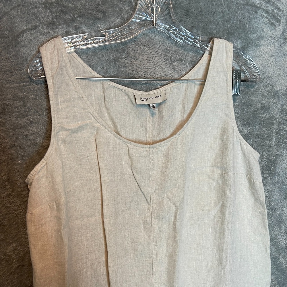 Jones New York Women Linen Midi Maxi Dress XL Cream Neutral Lagenlook Minimalist - Picture 3 of 9